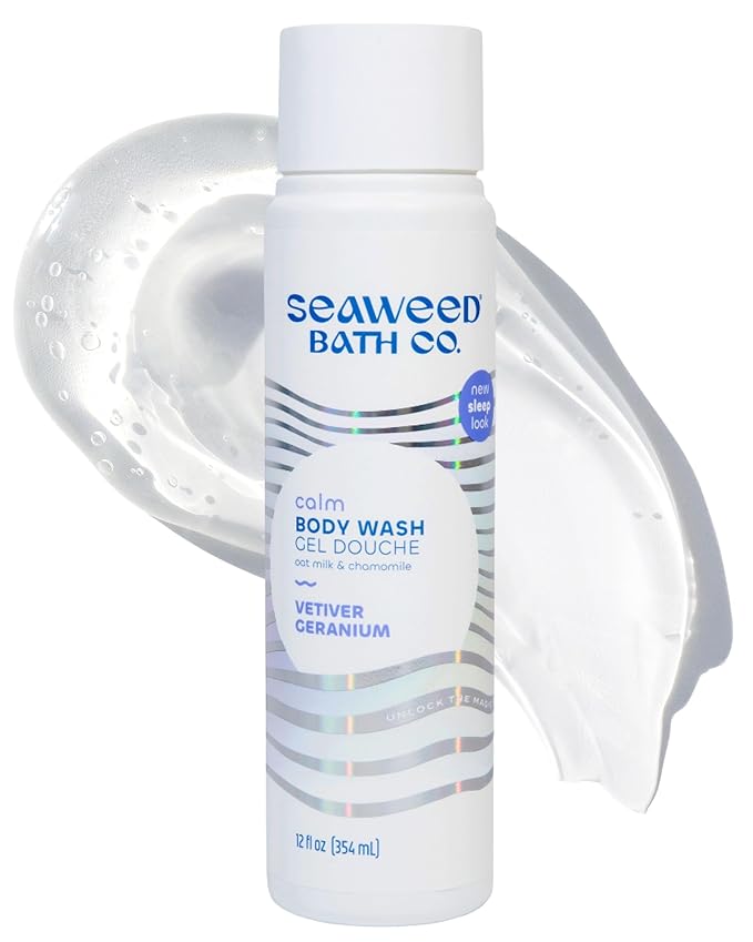 Seaweed Bath Co. Calm Body Wash - Vetiver Geranium - Hydrating Foaming Cleanser with Soothing Oat Milk & Chamomile - Vegan, Paraben and Sulfate Free Shower Gel - 12 oz