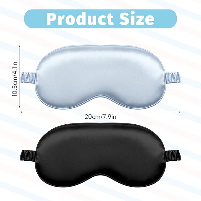2Pcs Silk Sleeping Mask, Soft Breathable Blackout Eyeshade Comfortable Adjustable Satin Eye Shade for Women Sleep Travel Nap Bridesmaid Gifts (Blue, Black)