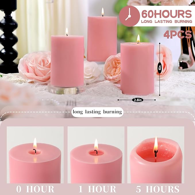 4 Pack Apple Cinnamon Scented Pillar Candles,Natural Soy Wax Candles-2.8x4In,Smokeless & Non-Toxic,60H Long Lasting Burning Fragrance Candles for Home,Mother’s Day Gifts,Spa Relaxation