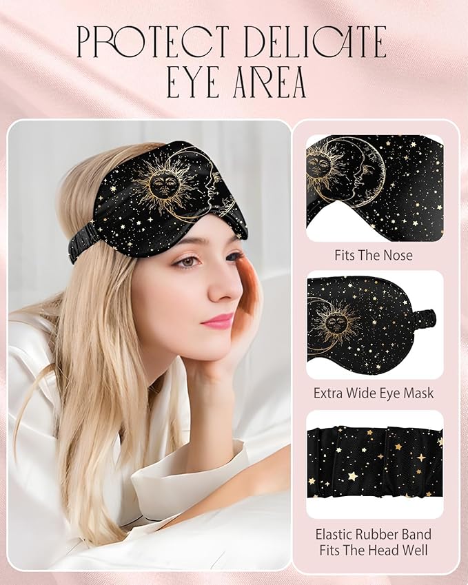 Miss Adola 1Pack Mulberry Silk Pillow Case for Hair and Skin Standard 26"x20" Silk Pillowcase with Eye Mask & Scrunchie Soft Silk Pillowcase Sleeping for Women, Wife, Female - Black Sun Moon