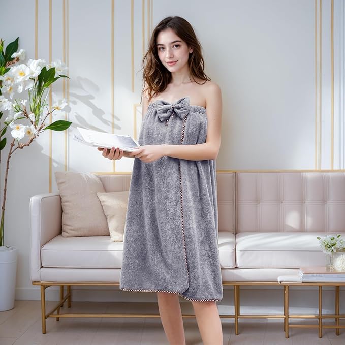GOSCHE Towel Wrap for Women, Adjustable Shower Wrap Towel with Home Hotel Bath Towel Nightgown for Sauna Beach Pool Gym Travel - Gray XL