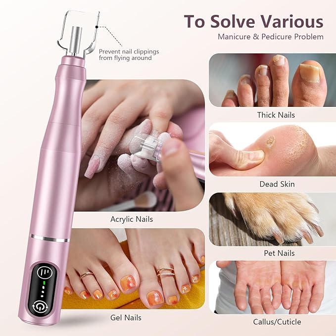 TUOBEO Cordless Nail Drill Electric Rechargeable File Kit, Professional Efile Acrylic Gel Nail Polish Remover Pedicure Manicure Machine Portable Set with 11 Bits 56 Sanding Bands for Salon Home Pink