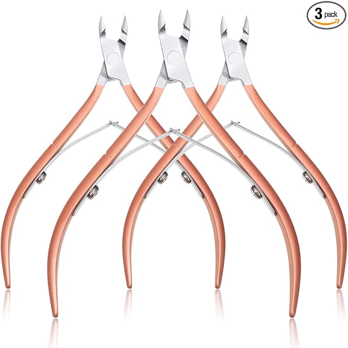 Mudder 3 Pack Rose Gold Cuticle Trimmer Nippers Cutter Tool Stainless Steel Nail Cuticle Scissors Remover with Pointed Blade Scissors Pedicure Manicure Tool for Fingernails and Toenails Nails Care