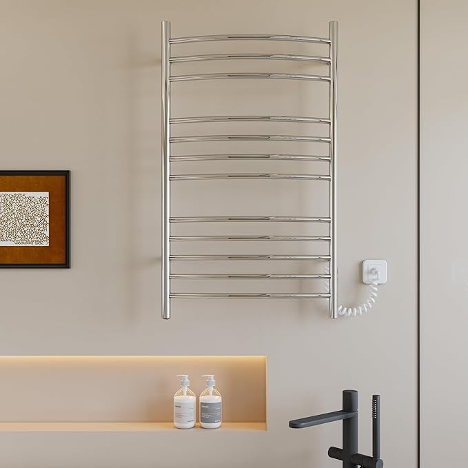 HEATGENE Towel Warmer Wall Mount Electric Plug-in/Hardwired Heated Towel Rack, 4-Supports Mirror Polish