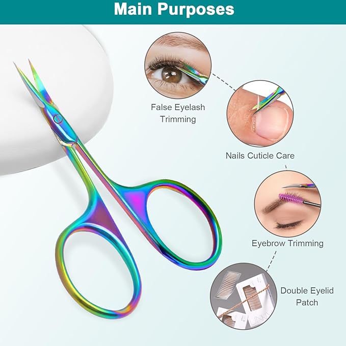 Lermende Cuticle Scissors Extra Fine Curved, Portable Stainless Steel Manicure Scissors with Sharp Curved Blade, Multi-Purpose Russian Manicure Cuticle Trimmer.(Colorful, Round Handle)