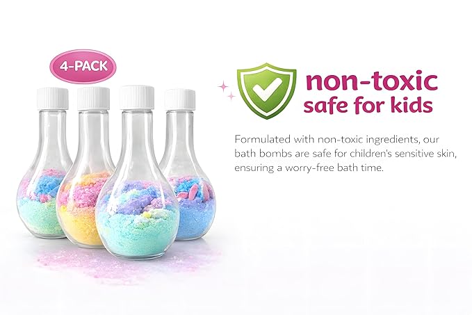 Kids Bath Bombs Powder with Mini Unicorn Inside – Bubble Bath for Kids – Bathtime Experiment Kit Mix - Blast of Foam & Colour Surprise – Gift Set of 4