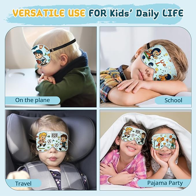 Kids Sleep Mask – 100% Mulberry Silk Eye Mask with Adjustable Strap, Soft Light Blocking Sleeping Mask for Children, Cute Printed Eye Cover for Boys Girls Ages 5-15 (Soccer Style)