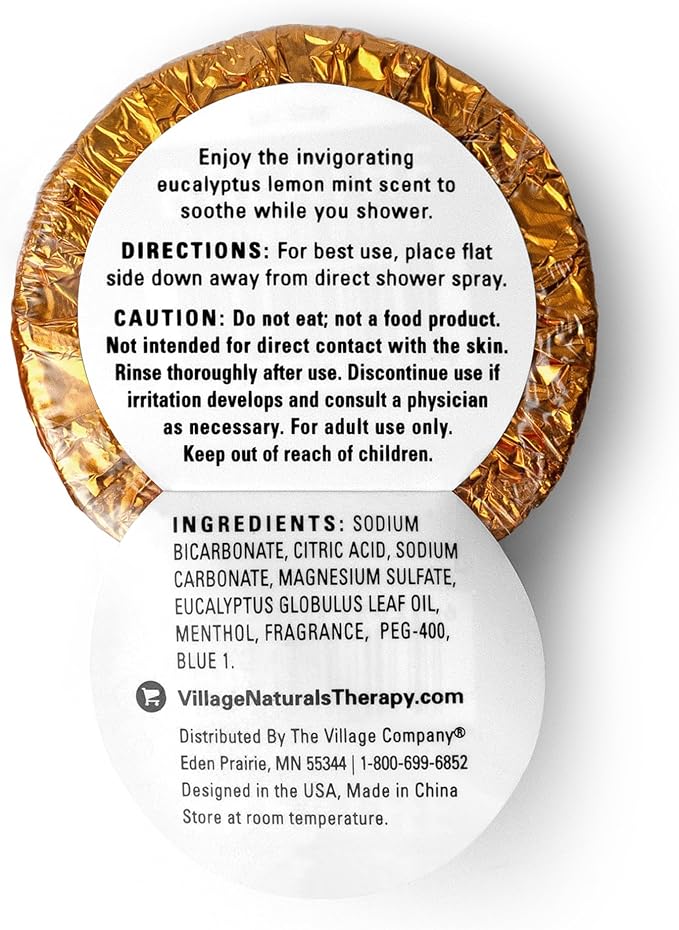 Village Naturals Therapy Breathe Shower Bomb Steamers, Soothing Scent, Eucalyptus and Menthol, 60 g, Pack of 8