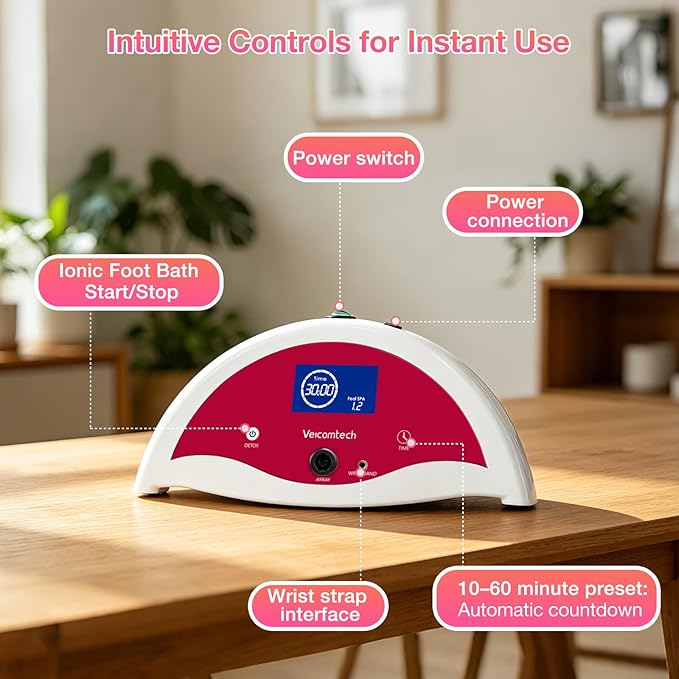veicomtech Ionic Foot Bath Detox Machine, Foot Detox Machine, Ionic Foot Spa Kit with 10 Ginger Tablets 2 Arrays 25 Tub Liners for Home use or Salon