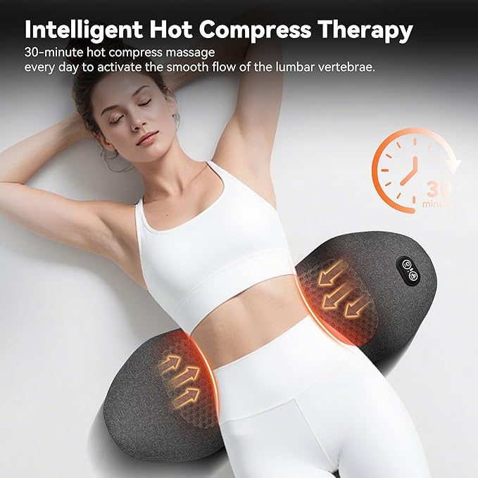 3 in 1 Smooth Spine Triple Fusion Back Massager with 118-inch USB Cable, Heated & Vibration &Traction Back Massager for Pain Relief Deep Tissue,Relaxation Lumbar Pillow for Office Home Use
