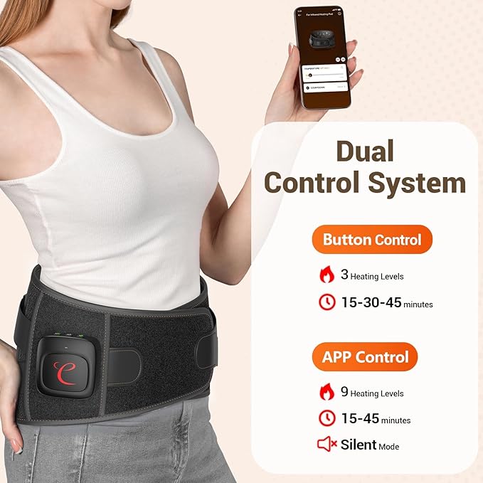 Comfytemp Far Infrared Cordless Heating Pad for Back, FSA Eligible HSA, 17 Tourmaline Stones FIR Wireless Portable Rechargeable Mothers Day Lower Back Heat Belt Wrap,3 Heat 15-45mins (No Massage)