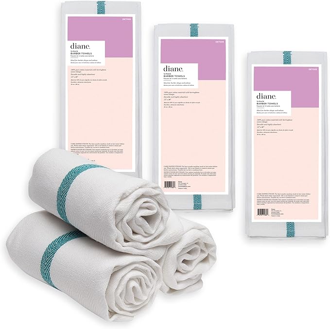 Diane DET005 100% Cotton Barber Towels 15"x26" for Salon, Spa, Barber Shop (Pack of 36)
