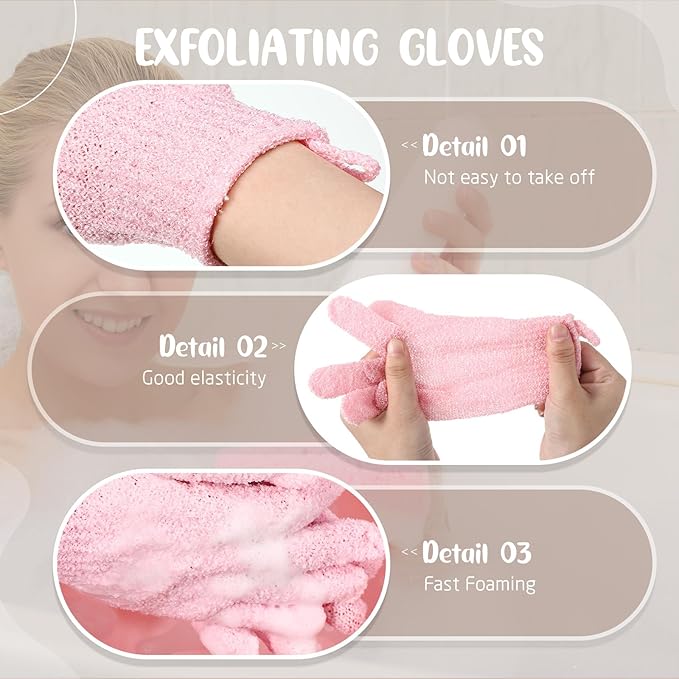 Didaey 104 Pcs Exfoliating Glove Bulk Shower Gloves with Hanging Loop Exfoliating Body Scrubber Dead Skin Remover for Body Bath Beauty Spa Massage Scrubs Men Women Bathing (Pink)