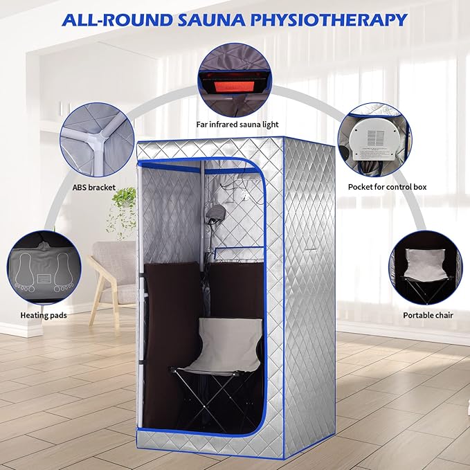 Portable Infrared Sauna, Full Size Far Infrared Sauna, One Person Sauna Tent, Separate Heating Foot Pad and Portable Sauna Chair Home Saunas for Relaxation Detox