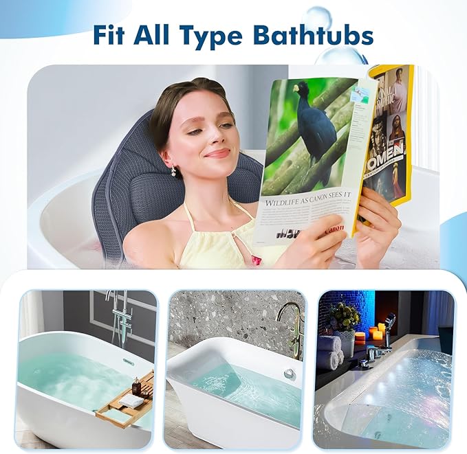 Poemland Full Body Bath Pillow for Tub-Extra Thick Bathtub Pillow with Head & Neck Support, Soft Tub Pillow for Comfort, Non-Slip Bath Cushion for Women, Men & Seniors, Luxury Bathroom Accessories