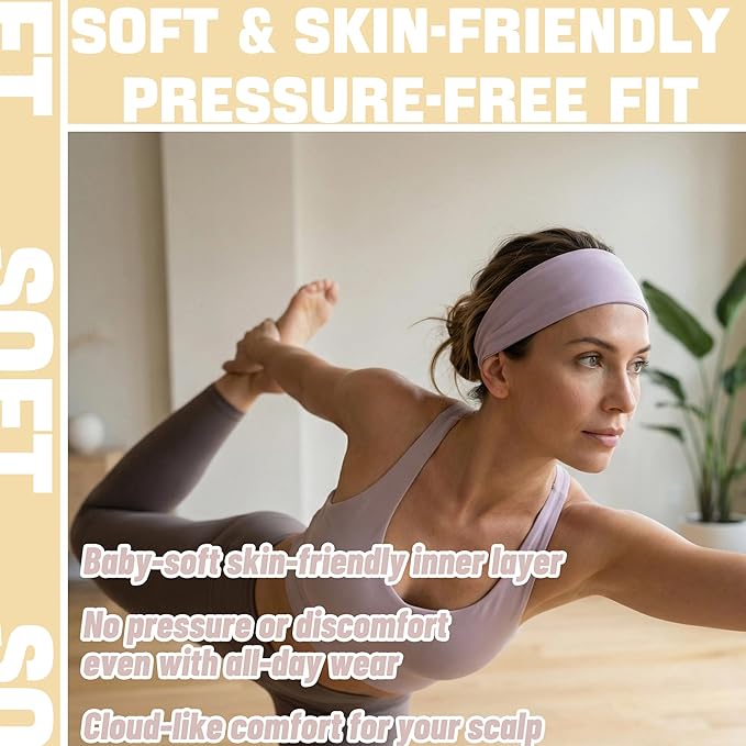 Anti-Slip & Ultra-Light Wide Headband for Sports, Yoga, Running, Gym, Spa, Makeup & Daily Use