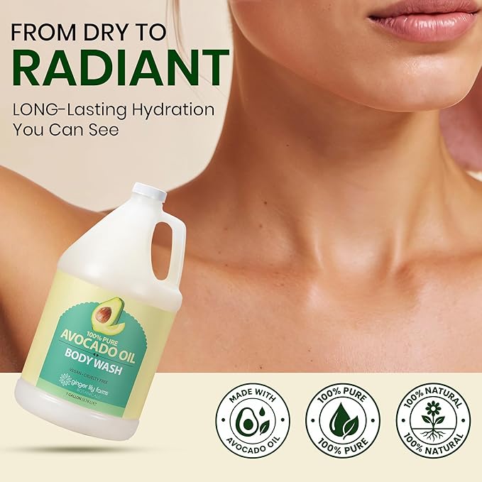 Ginger Lily Farms Botanicals 100% Pure Avocado Oil Body Wash for All Skin Types, 100% Vegan & Cruelty-Free, 1 Gallon Refill (Pack of 4)