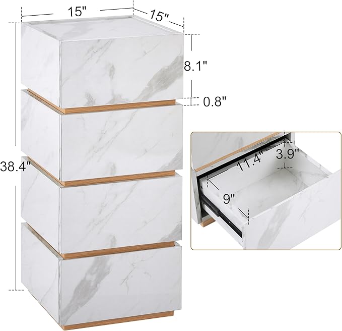 BarberPub Marble Patterned Salon SPA Cabinet, Storage Barber Organizer with 4 Drawers, Multi-Functional Large-Capacity Station for Home & Office 2037 (White)