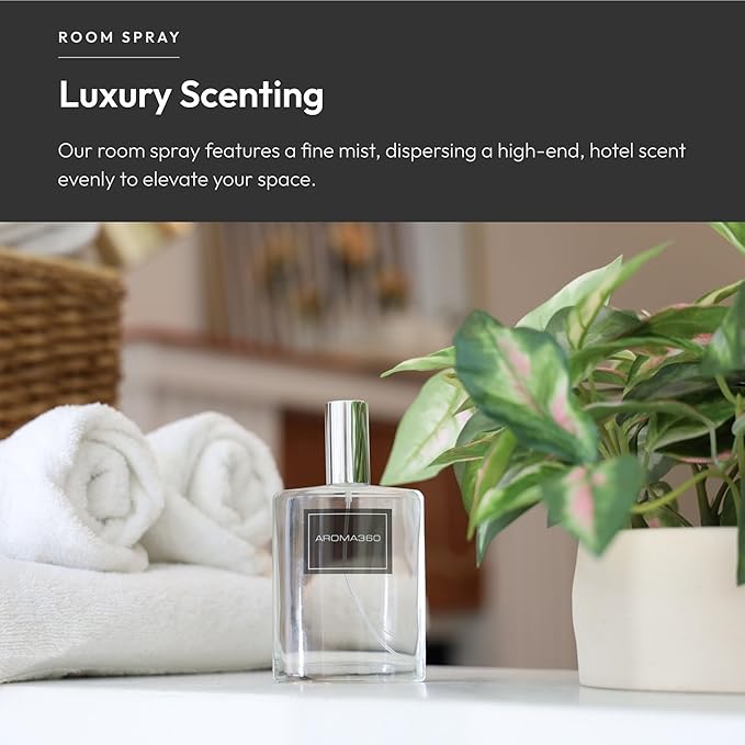 Aroma360 Room Spray - Hotel Air Freshener - Aromatherapy Oil Spray - Scents Inspired by The Delano - Scent Includes Green Tea, Lemongrass & Lily - California Love, 100mL/3.38 fl oz