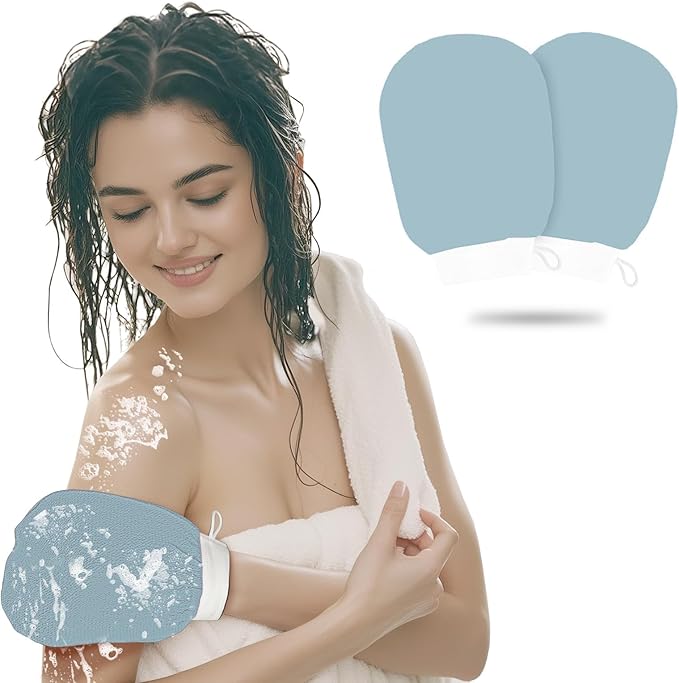 1 Pair Exfoliating Glove, Scrubbies for Body, Body Exfoliator, Exfoliating Washcloth（Blue+Blue）