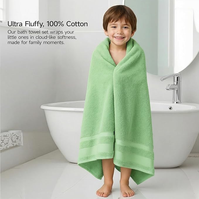 REDKISS 100% Cotton Bath Towels Set of 2, Extra Large Bath Sheets 35 X 70 Inches, Super Soft, Highly Absorbent & Quick Dry Shower Towels for Bathroom, Gym, Spa, Pool & Hotel, Green