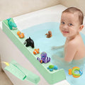 Bathtub Splash Guard for tub Kids& Bath Shelf for Kids – Toddler Bath Tray, Bath Toys Storage & Ledge Organizer – Splash Guard for Bathtub with Suction Cups – Kids Bathroom Accessories(2.6FT, Green)