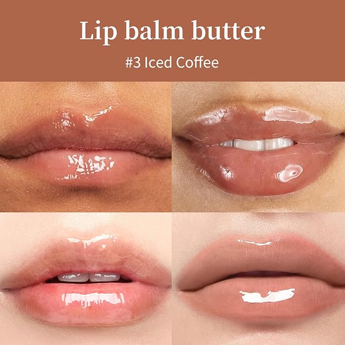 URQT Lip Butter Balm, Hydrating, Nourishing & Softening Lip Care with Natural Oils & Fruit Extracts, Long-Lasting Moisture, Non-Sticky Shine, Soften Dry Lips Lip Care (#3 lced Coffee)