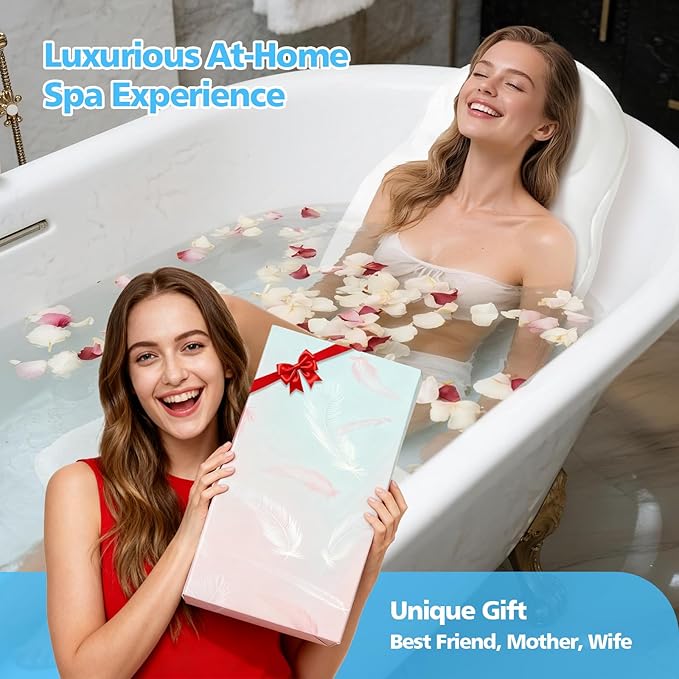 Full Body Bath Pillow for Bathtub,Thick Bathtub Cushion Soft 5D Mesh Spa Cushion,Luxury Tub Pillow with Laundry Bag for Headrest Neck and Back Support,Gift for Soaking (White)