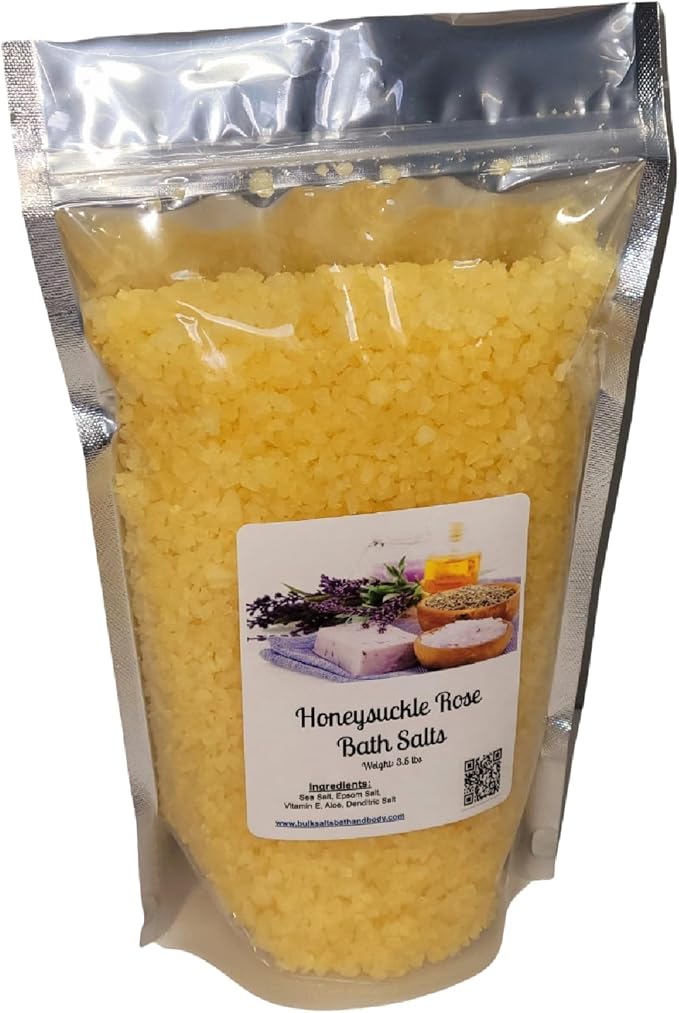 Bath Salts | 4lb Bag (64oz.) | Choose Your Scent | Epsom Salt | Sea Salt| Bathing | Body Care | Beauty | Relaxation | Spa | Pedicure | Manicure | Soak (Honeysuckle Rose)