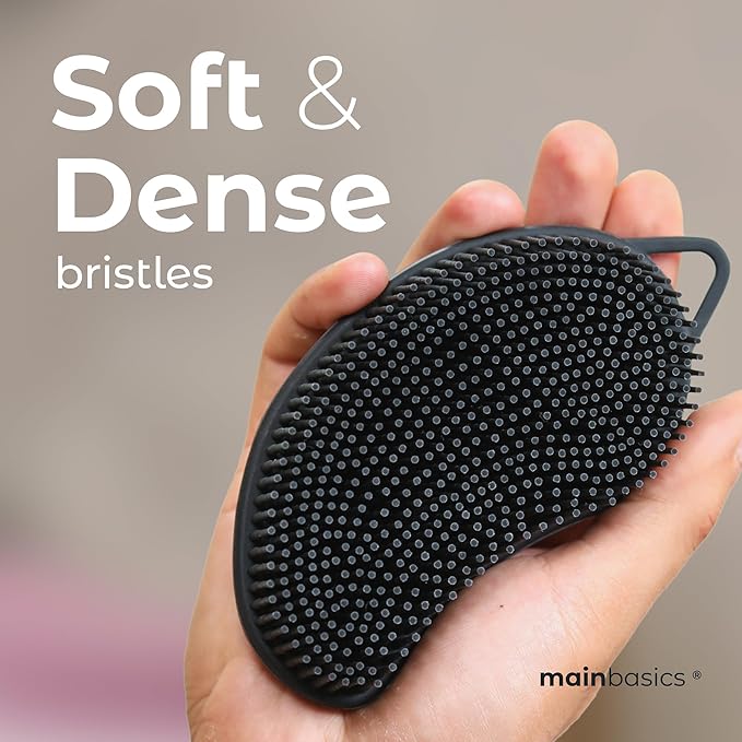MainBasics Silicone Body Scrubber Dual-Sided Shower Loofah and Massaging Nodes (Black, Massage)