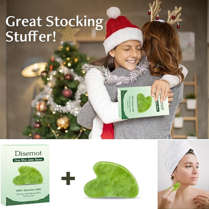Disemot Gua Sha Facial Tools, Natural Anti-Aging Jade Beauty Skin-Care Tool, GuaSha to Rejuvenate Facial Skin Cooling, Slimming & Firming, Great as Stocking Stuffers