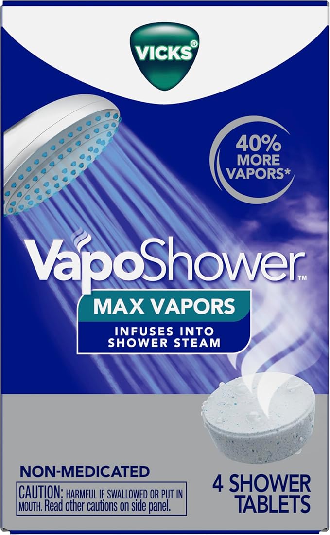 Vicks VapoShower Max Tablets, Non-Medicated Eucalyptus Shower Steamer Tablets, Menthol, Aromatherapy, 4ct