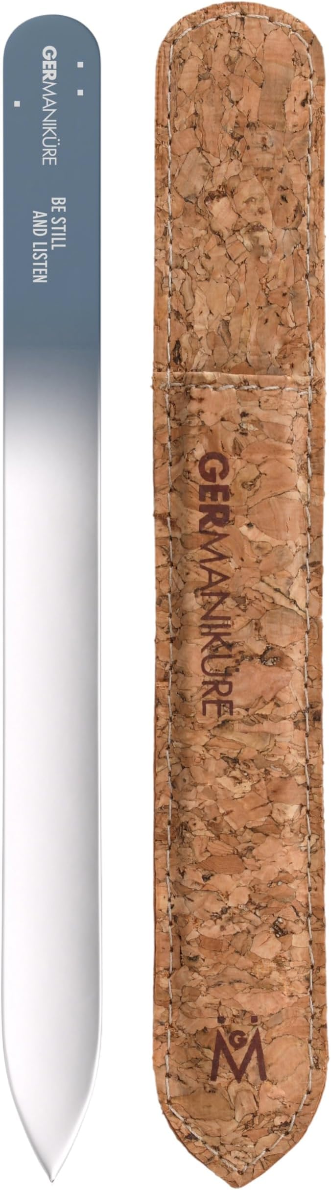 GERMANIKURE Glass Nail File in Cork Sleeve - Be Still and Listen - Professional Crystal Nail File for Natural Nails - Ideal Manicure & Pedicure Tool for Smooth, Easy Shaping - Nail Care Gift