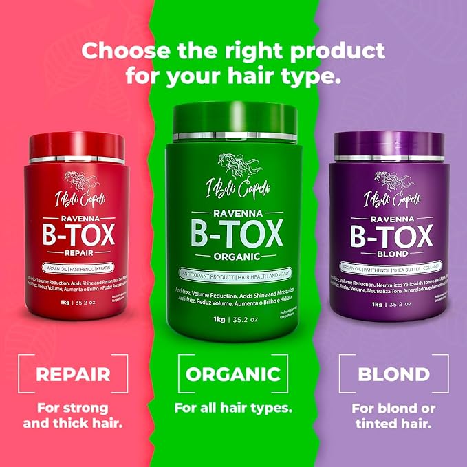 I Belli Capelli Ravenna B-tox Organic Hair Mask - Hair Conditioner with Brazilian Keratin, Argan Oil, and Panthenol - Nourishing, Hydrating, Smoothing Treatment - 1L, 2 Pack