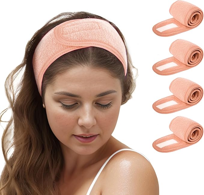 TopTie 4PCS Spa Facial Headband Skincare Makeup Head Wrap Adjustable Terry Cloth Head Band for Washing Face