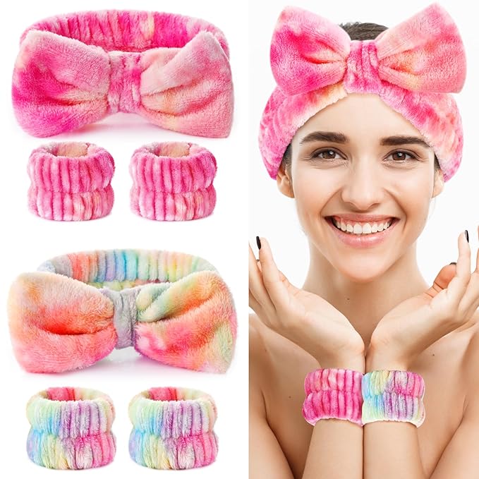 Wteehn 6pcs Headband and Wristband for Face Washing, Makeup Spa Skincare Headband, Skin Care Face Wash Headbands Wrist Bands Tools Set, for Women and Teen Girls Gifts