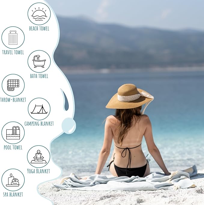 Turkish Beach Towels Oversized Clearance XL 40x71- Sand Free Beach Towel- 100% Cotton Soft Quick Dry Towel- Extra Large Travel and Pool Towels for Adults- Cloud Sandproof, Beach Essentials for Women
