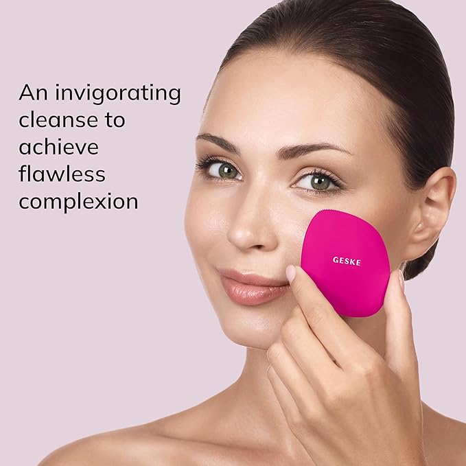 GESKE SmartAppGuided™ Facial Brush | 4 in 1 | Professional Facial Cleansing Brush | Skin Cleansing Silicone Facial Brush | Routine Skincare | Gentle Cleansing | Facial Cleanser