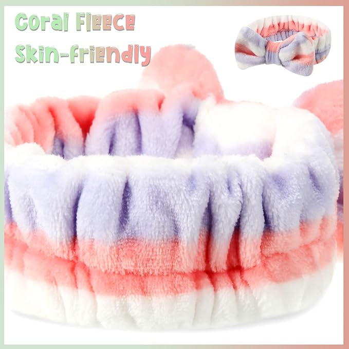 Tigeen 48 Pieces Spa Headband Bulk, Headband for Washing Face, Coral Fleece Bow Skincare Hair Band, Valentines gift for Women Shower Cosmetic Facial Makeup Mask(Multicolor,24 Styles)