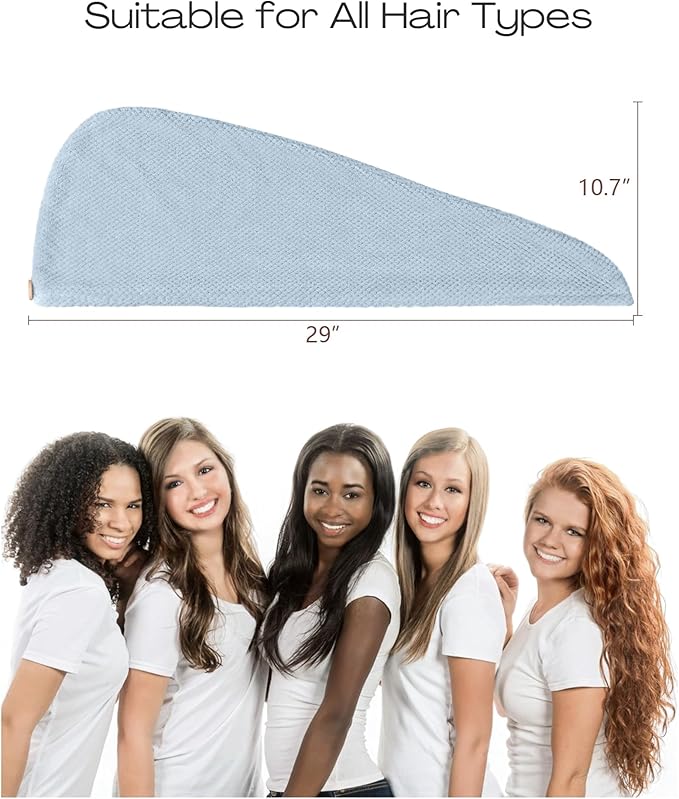 ROLSHOL Extra Large 4 Pack Microfiber Hair Towel Wrap for Women Super Absorbent & Quick Dry Hair Drying Towels with Button, Hair Turbans for Curly Hair Long & Short Hair - Anti-Frizz