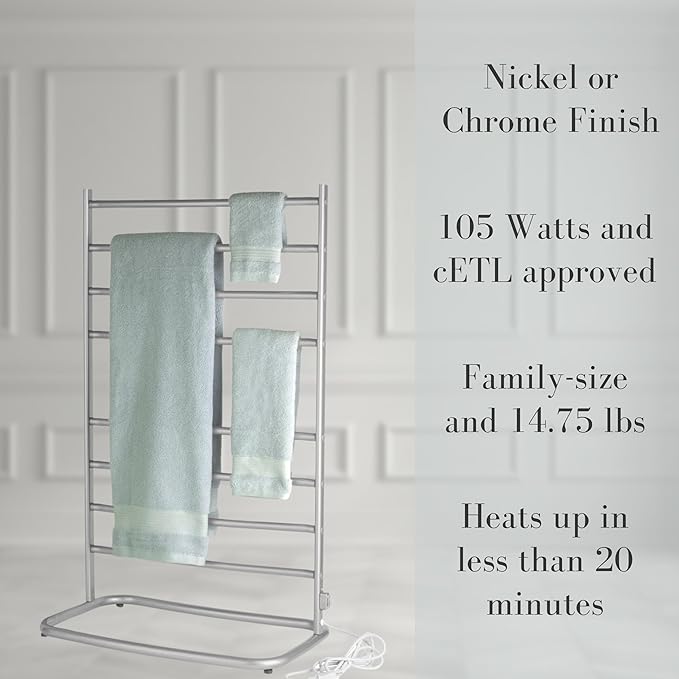 Warmrails Hyde Park Towel Warmer - Free-Standing Towel Warmer Rack for Drying Towels and Garments - 39-Inch Chrome Finish Frame with 8 Bars - Model WHC