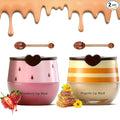 2PCS Bee Lip Balm Honey Pot - Strawberry & Honey Moisturizing Propolis Mask, Hydrating Prevention for Dry and Cracked Skin, Scrubs Exfoliator, Sleep Mask Reduces Lines, Skin Care Products