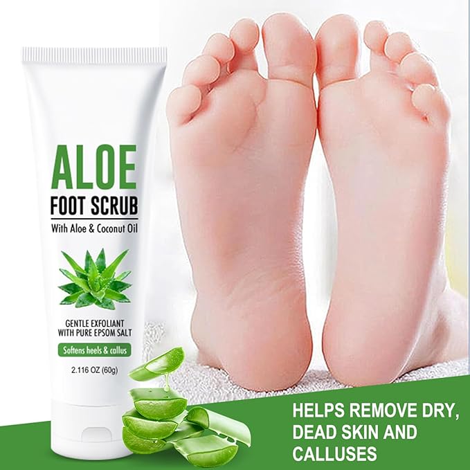 Aloe Vera & Coconut Oil Foot Scrub - Foot Exfoliating Scrub with Vitamin E Pure Salt Moisturize for Dry, Rough, Cracked Feet Heels and Calluses - Feet Exfoliator for Women and Men (2 Pack, 2.1oz)