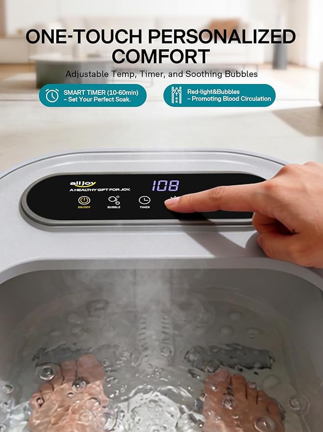ALLJOY Collapsible Foot Spa with Heat, Pedicure Foot Bath with Bubbles & 6 Rollers, UL-Listed Rapid PTC Heating Soaker, Relaxation Gift for Women & Men