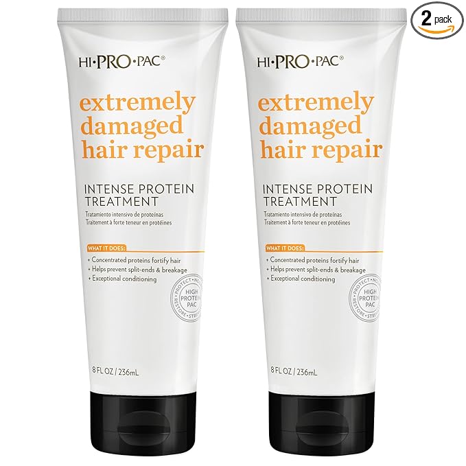 Hi-Pro-Pac Hair Mask - Extremely Damaged Hair Repair - (2-Pack) 8 fl oz - Intense Protein Treatment Masque - Deeply Conditions, Fortifies, and Helps Prevent Split Ends and Breakage