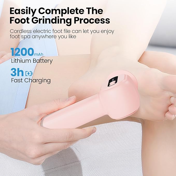 Electric Callus Remover for Feet, 2 in 1 Cordless Foot File Grinder Scrubber for Dead Skin, Adjustable Speed Rechargeable with Sandpaper Discs, Professional Pedicure Tools Gifts for Women Girls (Pink)