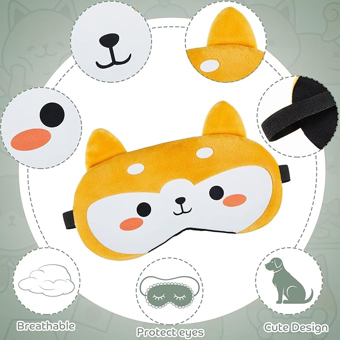 Haysandy 3 Pieces Sleep Mask for Kids Girls Cute Cat Sleeping Eye Cover Soft Mask Comfortable Funny Animal Night Eye Blindfold Cover for Kids Girls Women Home Travel(Dog, Fox)