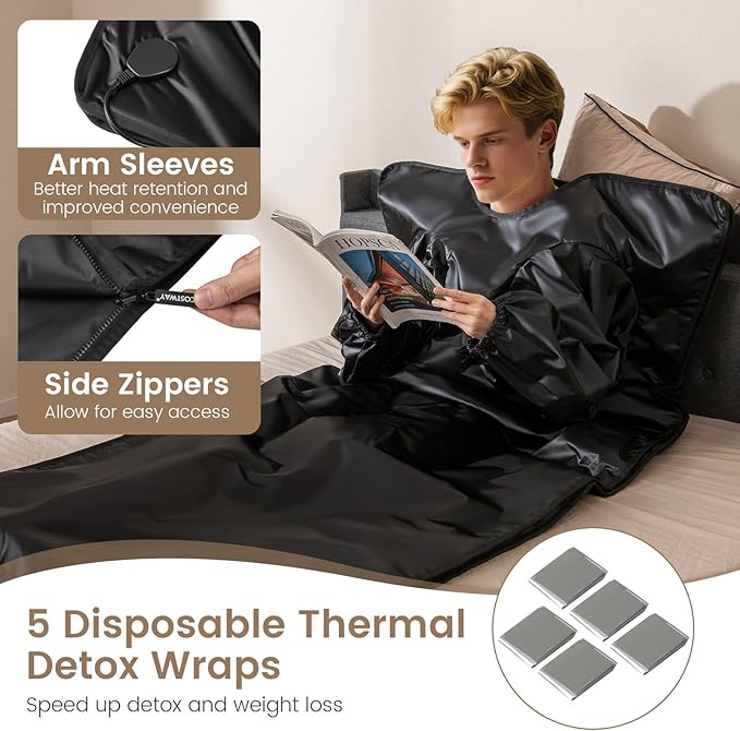 ARLIME Infrared Sauna Blanket, Portable Full-Body Home Sauna Blanket, Wraps, 90-180°F Temp Range, 30-90Min Timer, Carry Bag, 6ft x 3ft (with Sleeves)
