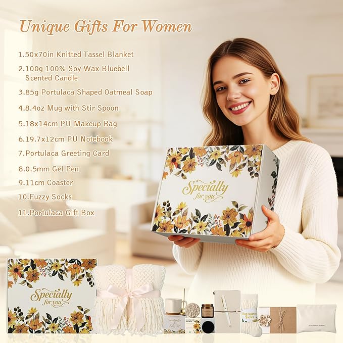 Mothers Day Gift for Mom Wife Grandma Sister Friend - Self Care Gifts for Women Birthday Gift, Get Well Soon Sympathy Gift Baskets for Women Care Package, Thinking of You Inspirational Gifts for Women