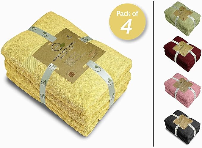 Softolle Luxury Bath Towels Set of 4 (27” x 54”) | Towels for Bathroom | Super Soft | Highly Absorbent Towels for Home, Spa, Gym (Yellow)